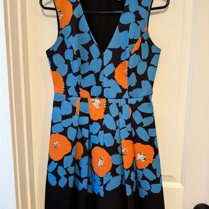 Tracy Reese V-Neck Blue and Orange Floral Mini Dress